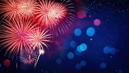 Fototapeta premium Fireworks with golden bokeh lights for new year's eve celebration