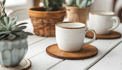 Fototapeta premium Stylish cup coasters on white wooden table