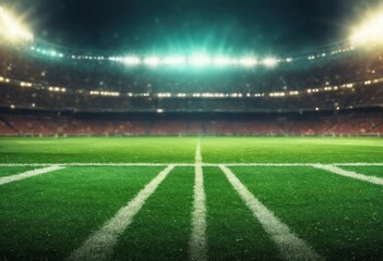 Obraz premium Empty football pitch at stadium. Game, tournament, competition, ball, sport, green grass