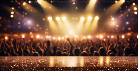 Concert stage with empty surface for event promotions.