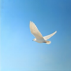 Obraz premium A serene image of a bird flying free against a clear blue sky, symbolizing personal and collective liberation.