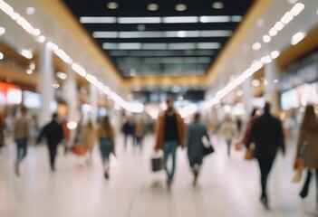 People in mall, airport, blurred silhouettes and background. Shopping, shopping, walk, crowd, indoor