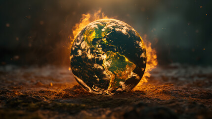 Image of the globe burning due to global warming, heat, realistic, sharp 4k --ar 16:9 --stylize 250 --v 6 Job ID: c78f2c83-7a83-40d5-98b0-7c5baed6dd43