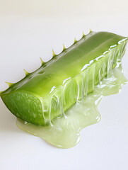 Naklejka premium Illustration of aloe vera, natural herb, aloe vera cut into pieces with clear gel dripping down