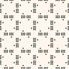 Simple minimalist geometric seamless pattern. Abstract monochrome minimal background with small floral shapes. Subtle repeat design for decor, print.