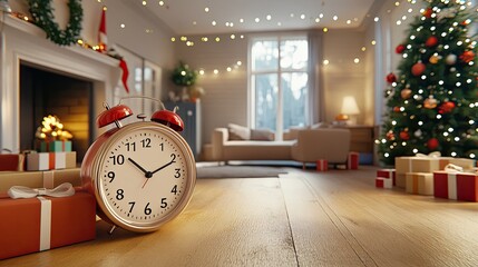 Cozy Holiday Room with Clock and Christmas Tree