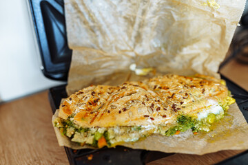 hot sandwich made of whole grain bread