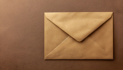 Kraft paper envelope on brown background, top view. Space for text