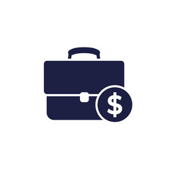 briefcase and money icon on white, financial portfolio vector