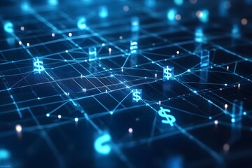 Abstract Digital Network with Interconnected Dollar Signs