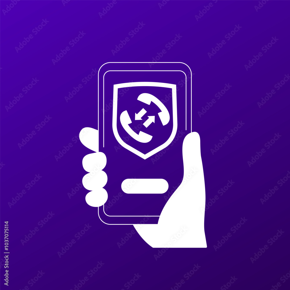 Sticker Secure phone call icon with a shield, smartphone in hand