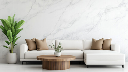 Modern Luxury Living Room with Marble Wall and Cozy Design
