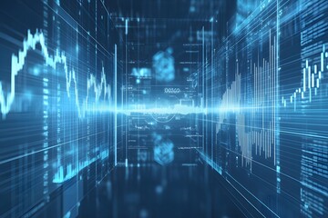 Abstract Digital Data Visualization with Glowing Lines and Graphs