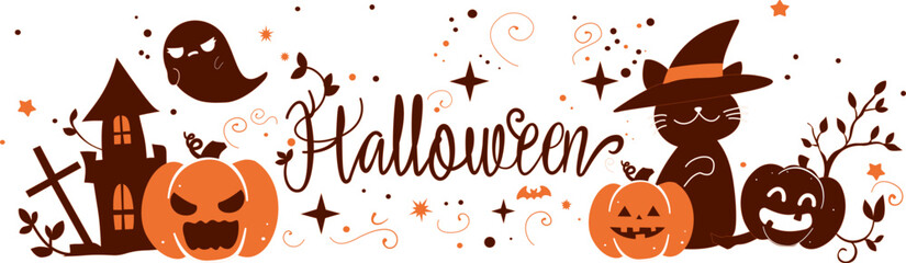 Cute Halloween cover Orange and brown color illustration