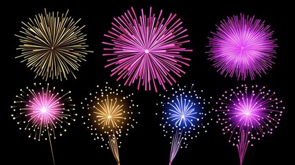 Fototapeta premium Colorful Fireworks Display Against Black Background