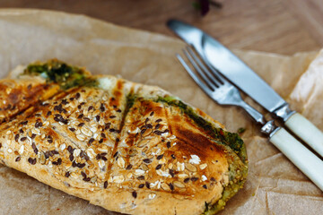 hot sandwich made of whole grain bread