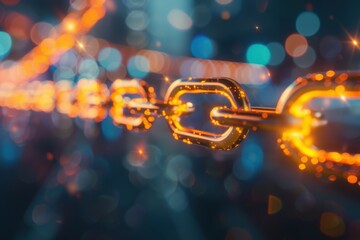 Seamless Business Collaboration: Glowing Chain Symbolizing Connection and Success
