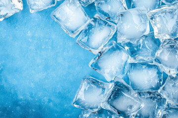 ice cubes on blue background with copy space