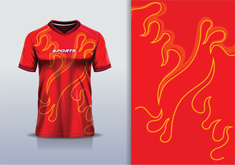 Sport jersey design template mockup flame fire line star pattern for football soccer, running, esports, gold red color © Nimpuna O