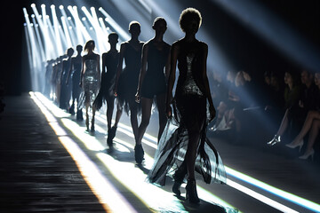 Silhouette of model walking fashion runway 