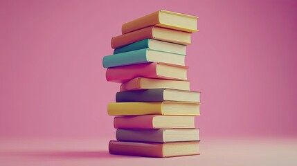 Fototapeta premium Colorful Stack of Books on Pink Background