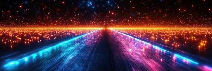 Fototapeta premium Speed of Light, Futuristic Neon Highway with Light Speed and Particle Effects