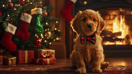 Puppy in a Festive Bowtie
