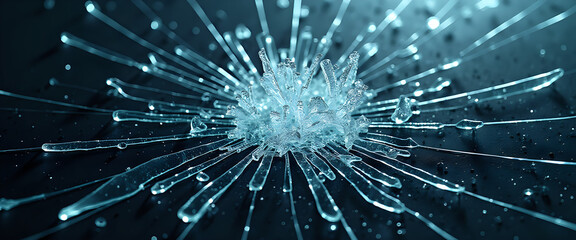 Close-up of frozen ice crystals with glowing light