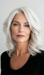 Naklejka premium A woman with gray hair and a black shirt.
