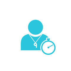 Simple Personal Sport Trainer Icon with Whistle and Stopwatch. Isolated on white background. From blue icon set