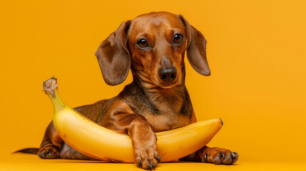 dachshund with banana