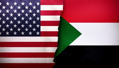 Fototapeta premium 古いビンテージのアメリカの国旗とスーダンの国旗(Old grunge vintage japan flag and Sudan flag.) 