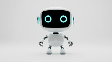 Minimalistic 3D White Robot Helper with Monitor Eyes
