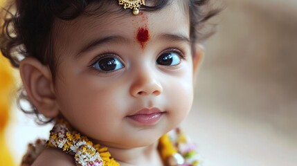 Fototapeta premium Lovely Lord Krishna Sitting Near Sacred Cow Lord Krishna Religious Festivals of India Krishna Janmashtami, Govardhan Puja, Vasubaras 