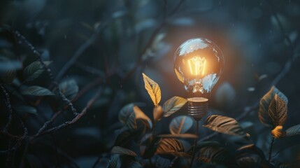 Innovation Meets Nature: Light Bulb Growing from Plant Symbolizes Sustainable Business