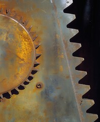 Rusty gear with a hole in the middle. The gear is surrounded by a circle