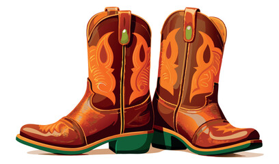 Pair of classic brown leather cowboy boots with ornament