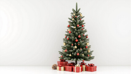 christmas tree decorations and gifts isolated white background