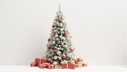 christmas tree decorations and gifts isolated white background