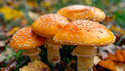 Obraz premium Raw forest mushrooms as background, macro view