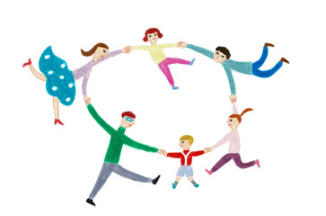 手描きイラスト　手をつなぐ　輪　