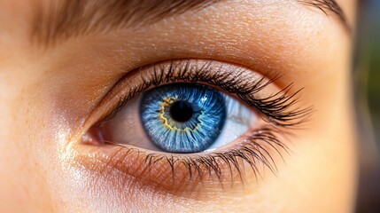 Obraz premium wonderful nature design of the full open human blue eye close-up macro photo