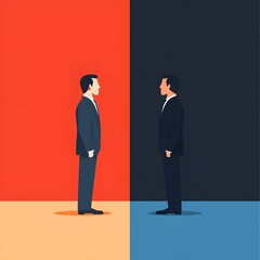 Fototapeta premium Businessmen Facing Each Other Red and Blue Background