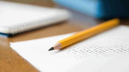 Pencil and Test Paper on White Background