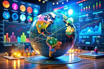 3D Dissected Globe with Data Charts for Global Analysis Concept and Insights