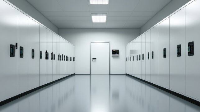 Secure Server Room with Rows of Lockers