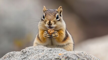 Obraz premium Squirrel eating treat. Generative AI