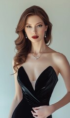 Fototapeta premium Woman in black dress with jewelry.