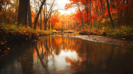 Fototapeta premium vibrant autumn forest reflection