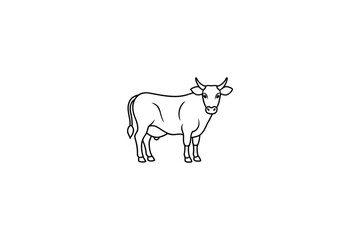 Realistic Vector Cow Illustration | Black Outline, White Background Art Design